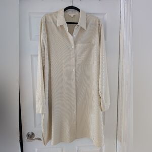 Long Sleeve Striped Shirt Dress in Beige and White